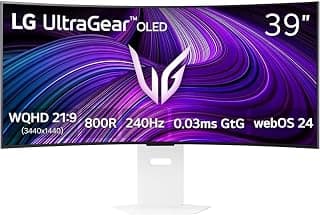 39GX90SA-W UltraGear 39″ WQHD (3440×1440) Curved Smart OLED Gaming Monitor with webOS, 240 Hz, 0.03 ms, NVIDIA G-SYNC Compatible, DisplayHDR True Black 400, HDMI 2.1/DP/USB