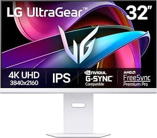 32G810SA-W 32-inch Ultragear 4K UHD (3840 x 2160) IPS Gaming Monitor, 144Hz, 1ms, NVIDIA G-Sync Compatible, AMD FreeSync Premium, VESA DisplayHDR 400, HDMI, DisplayPort, USB Type-C, White