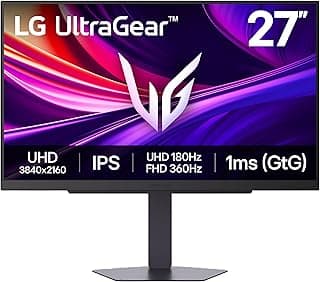 27G810A-B 27-inch Ultragear 4K UHD (3840 x 2160) IPS Gaming Monitor, Dual Mode UHD 180Hz or FHD 360Hz, 1ms, NVIDIA G-Sync, AMD FreeSync Premium, VESA DisplayHDR 400, HDMI 2.1, Black
