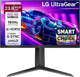 24GS65F Smartchoice 60.47cm (23.8Inch) Ultragear FHD (1920x1080) IPS Gaming Monitor, 180Hz, 1ms, NVIDIA G-SYNC Compatible, AMD FreeSync, DP, HDMI, Tilt/Height/Pivot Adjustable, Anti-Glare (Black)