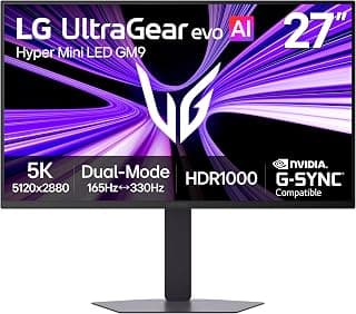27GM950B-B Ultragear evo 5K (5120x2880) IPS Mini LED Gaming Monitor, 165Hz, 1 ms, NVIDIA G-Sync, FreeSync Premium, DisplayHDR1000, HDMI, DP, USB-C, Tilt/Height/Swivel/Swivel Mount
