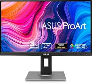 شاشة ASUS ProArt PA278QV مقاس 27 بوصة، بدقة WQHD (2560 × 1440)، بنسبة 100% من ألوان sRGB/Rec. 709 ΔE < 2، بتقنية IPS، مع DisplayPort HDMI DVI-D ميني دي بي، مصادق عليها من قبل كالمان، حماية للعين