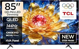 85T8D Television 85 Inch Smart TV 4K QD-Mini LED Dimming Colorful Quantum Crystal HDR 10+ Gaming Google TV, 144Hz Native Refresh Rate, ONKYO 2.1 Hi-Fi, Dolby Vision Atmos, Game Master (2026 Model)
